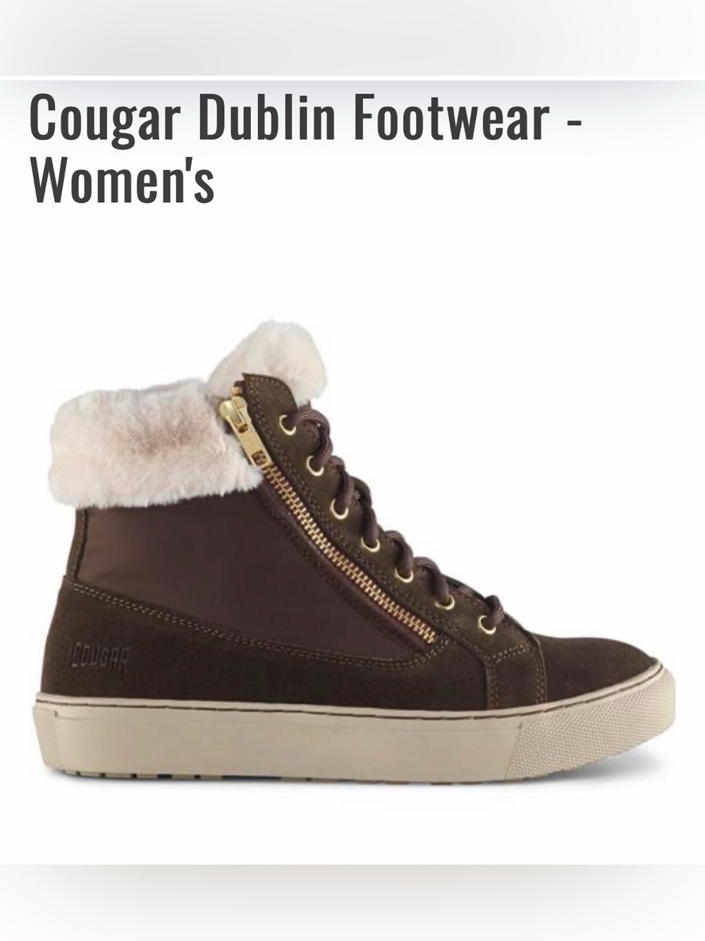 Cougar Brown High-Top Sneaker Boot with Cream Fur Collar